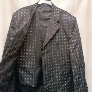 Falcone Harlem Nights Mens 56L Black Metallic Geometric Print Blazer & Vest